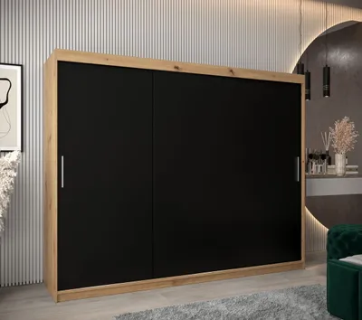 Produktbild von Schwebetürenschrank mit einer Breite von 250 cm TIMEA – Eiche Artisan / Schwarz