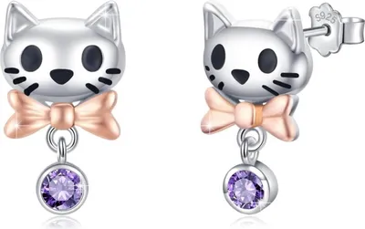 Produktbild von 925 Sterling Silber Katzenohrringe mit lila Zirkon - Geschenk für Damen
