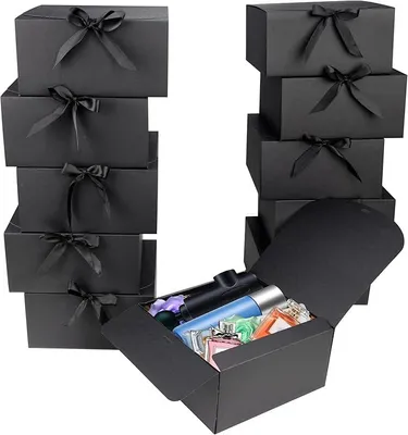 Zdjęcie produktu dla Pudełko Prezentowe Czarne z Wieczkiem Wstążką 20x20x10 cm Składane