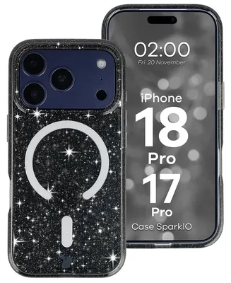 Produktbild von Glitzer Hülle mit Magnetring für iPhone 18 Pro / 17 Pro, Bizon Case SparklO, Transparent-Schwarz mit Glitzer