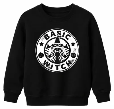Imagen del producto de Sudadera con cuello redondo para niños, diseño "Bruja de Halloween", con motivos de calabaza y sombrero de bruja, color negro, talla 128