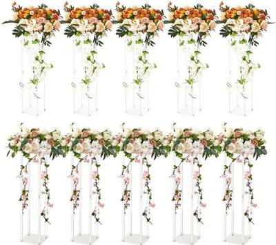 Immagine prodotto di Set di 10 sgabelli quadrati per fiori - portafiori in acrilico 20x20x60cm - tavolino moderno - colonna per fiori in laminato acrilico - sgabello per piante e portapiante - supporto in metallo per arredare bar, hotel e caffetterie