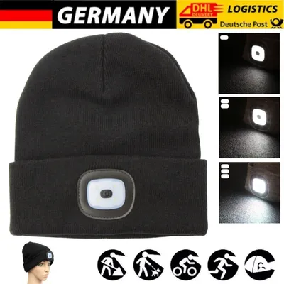 Produktbild von Wintermütze Stirnlampe warme Mütze Strickmütze mit LED Licht Camping aufladbar