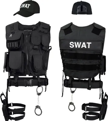 Produktbild von SWAT FBI POLICE SECURITY TASK FORCE DEA NYPD SHERIFF Kostüm inkl. Einsatzweste, Pistolenholster, Gürtel, Handschellen, Baseball Cap - M/L - SWAT