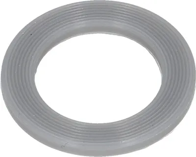 A close-up studio shot of a gray rubber gasket.