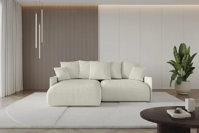 Produktbild von ALTDECOR Ecksofa mit Schlaffunktion und Bettkasten ONESK-L-v1 216x177x72 cm  Cremeweiß - Corner Sofa Eckcouch Couch L-Form  angeordnet Schlafcouch Ausziehbar Wohnlandschaft