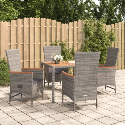 Produktbild von 5-tlg. Garten-Essgruppe mit Kissen Grau Poly Rattan , Gartenstühle Design 2024