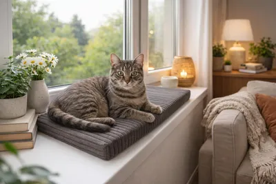 Zdjęcie produktu dla Legowisko dla kota na parapet 60x20 cm grubość 4 cm antypoślizgowe szare