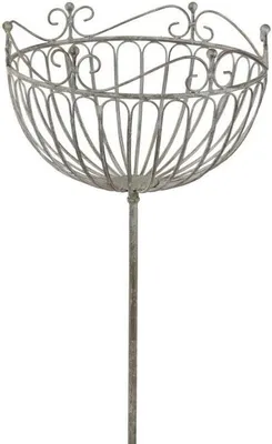 Produktbild von Korb am Stab Pflanzkorb grau Metall Pflanzschale Garten Deko D28cm L132cm