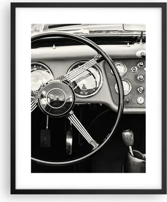 Produktbild von Gerahmtes Poster - Schwarzer Rahmen - Lenkrad Auto Vintage - 40x50 cm - Wand Bild - Wanddeko - Wandbilder - Kunstposter - Wandposter - Bilderrahmen - Bilder - Kunstdruck - P2BPA40x50-4853