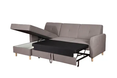 Produktbild von Ecksofa L-Form Sofa Couch Design Polster Modern Textil Bettfunktion Grau Stoff