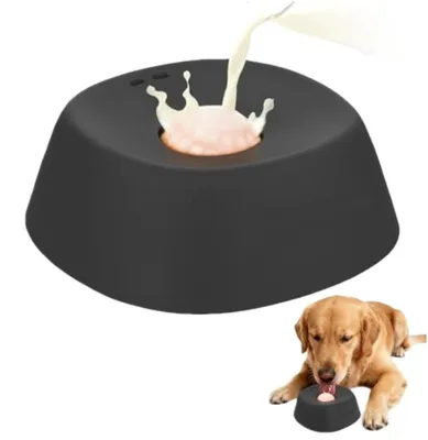 Immagine prodotto di INF Ciotola a somministrazione lenta per cani - Ciotola da leccare con palla rotante integrata, base antiscivolo, plastica per brodo d'ossa e yogurt Nero