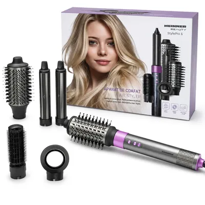 Produktbild von Heinner 6-in-1 Airstyler 1500 W, BLDC-Motor, 6 Aufsätze, Ionenfunktion, Grau/Lila