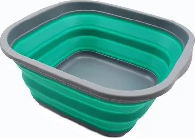 Imagen del producto de Unyqoos® Cubeta plegable de 5,5 litros – Sin BPA, color gris oscuro/verde azulado, 29,5 x 27,8 x 13 cm (desplegada), 3,8 cm (plegada), diseño que ahorra espacio, ideal para camping y uso doméstico