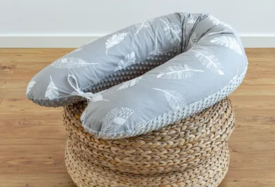 Produktbild von 170 cm M/L FEDER Grau Baumwolle/ MINKY Seitenschläferkissen Medium-WEICH Füllung Kissen + Bezug Stillkissen Schwangerschaftskissen Relaxkissen LOOLAY®