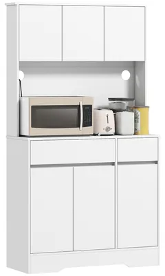 Produktbild von HOMCOM Küchenschrank Buffetschrank mit Arbeitsplatte, 6 Türen, Kabellöchern Weiß