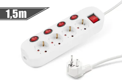 Produktbild von 4-fach Steckdosenleiste – 250 V - 16 A – 1,5 m Kabel – Einzeln schaltbare Steckdosen – Mit Schutzkontakt - Kindersicherung - CEE 7/7 – H05VV-F 3x1,5 mm² – Weiß [20247B]