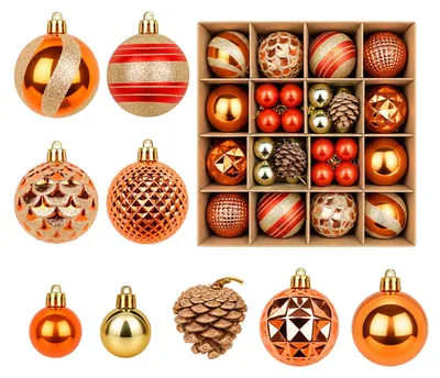 42 Weihnachtskugeln aus Kunststoff, 6+3 cm, Orange