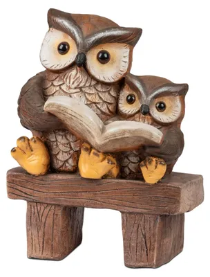 Produktbild von Dekofigur Eule mit Kind HOLZOPTIK auf Bank H 32cm braun aus Magnesia Formano H26