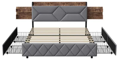Obrázok produktu pre Postel s úložným priestorom - 160 x 200 cm - S úložným priestorom - Čalúnená látkou - S lamelovým roštom - Šedá farba