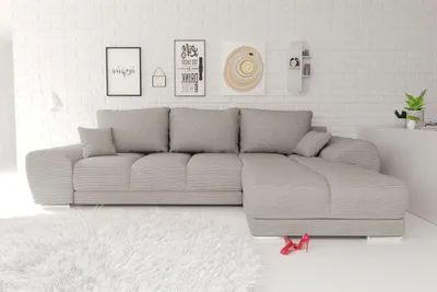 Produktbild von 99rooms Antalya Ecksofa Cordstoff POSO Greige Rechts mit Schlaffunktion