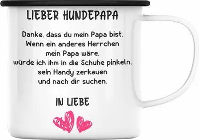 Produktbild von Trendation - Hunde Papa Geschenk Emaille Tasse mit Spruch für Hundepapa (Schwarz)