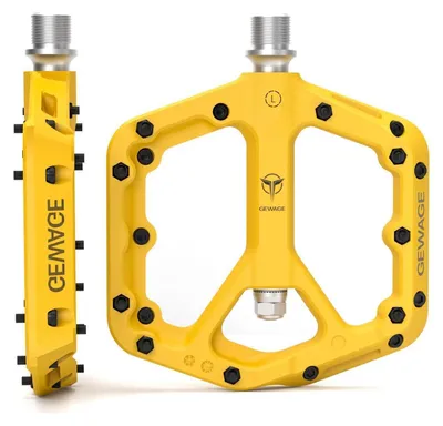 Image de Pédales de VTT en fibre de nylon, jaunes, de 9/16 de pouce, avec plateforme plate