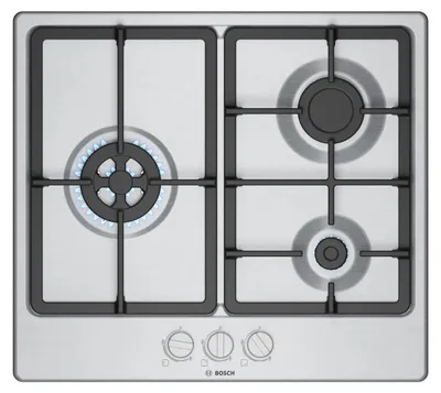 Immagine prodotto di Bosch Serie 4 PGC6B5K90, Acciaio inox, da incasso, 60 cm, Gas, Acciaio inox, 3 zona(e)