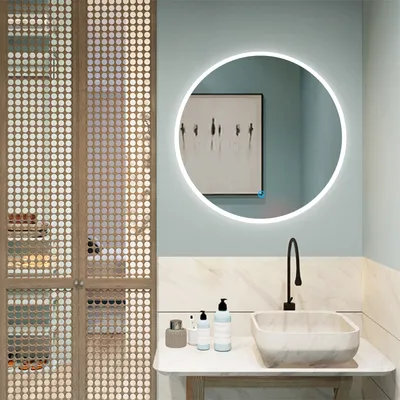 Produktbild von LED Badspiegel Rund 60cm mit Beleuchtung Badezimmerspiegel Kaltweiß Lichtspiegel mit Touchschalter IP44 Beschlagfrei Energiesparend Mailand-Serie