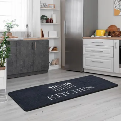 Produktbild von miqna Küchenteppich, rutschfeste Küchenläufer, Waschbarer Küchen Teppich, Schwarz