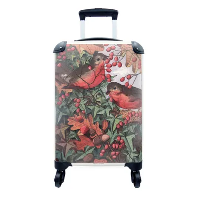 Produktbild von MuchoWow® Koffer Handgepäck Trolley Rollkoffer Kleine Reisekoffer mit 4 Rollen - Antiker Vogel Druck Rotkehlchen - Cabin Size < 55x40x23 cm & 55x40x20 cm - Fotokoffer - Kabinenkoffer - Boardgepäck - Reise-Box - Reisekoffer - Reisegepäck - Koffer mit Bild - Trolley für Kinder