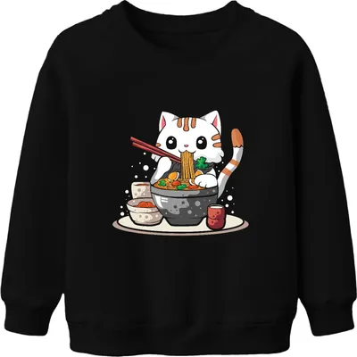 Immagine prodotto di Kawaii Neko Cat Ramen Noodle Soup Japan Anime Manga Cute Cartoon Unisex Kids Sweatshirt Pullover, Nero, 104