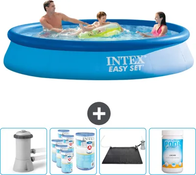 Produktbild von Intex runder aufblasbarer Easy Set-Schwimmpool – 366 x 76 cm – Blau – inklusive Pumpe Filter - Solarmatte - Chlor