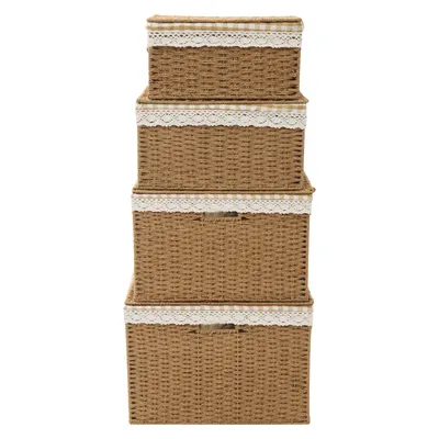 Image de Panier de rangement avec couvercle, Grand panier tissé en corde avec poignée pour organiser les vêtements et les jouets
