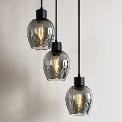 Produktbild von hoftronic LED Pendelleuchte 60W E27 3-flammig Schwarz IP20 Rauchglas