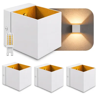 Produktbild von SSC-LUXon EPITA 4er Set Wandaufbauleuchte weiß gold - moderne Treppenlampe innen Up & Down Retro Design inkl. LED G9 Lampen