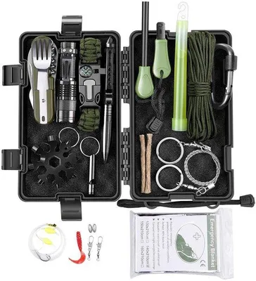 Productafbeelding van Survival Kit 15-in-1 voor Buiten met Nooddeken en Zaklamp - Voor Avonturen en Camping