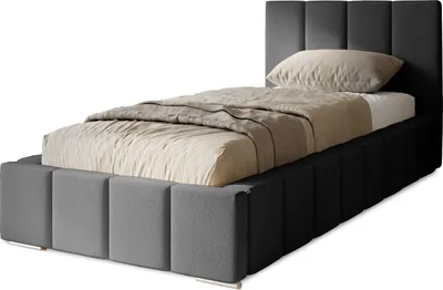 Produktbild von Polsterbett Menos 90x200 cm, Bett mit Kopfteil, Matratze, Bettkasten und Lattenrost aus Holz, Velourstoff: Dunkelgrau