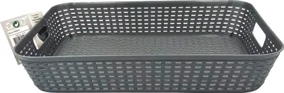 Produktbild von AUFBEWAHRUNGSKORB 35x25x6,5cm Kunststoff Rattan-Optik Aufbewahrung Körbchen Ablagekorb Kiste Korb 03 (Grau)