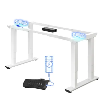 Produktbild von FLEXISPOT E6Q Elektrisch Höhenverstellbarer Schreibtisch, 4-Bein Schreibtischgestell, 250KG Traglast, Doppelmotor, USB-Anschluss & Sitzerinnerung Weiß