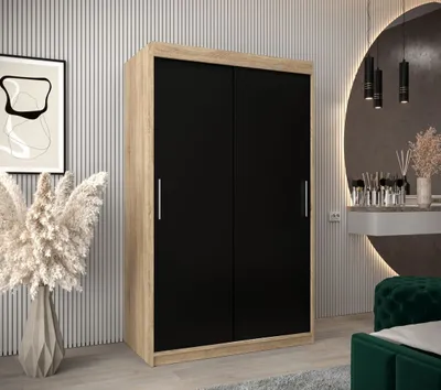 Produktbild von Schwebetürenschrank mit einer Breite von 120 cm TIMEA – Eiche Sonoma / Schwarz