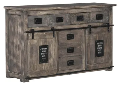 Immagine prodotto di MASSIVMOEBEL24 | credenza in legno di Mango 150x45x90 grigio scuro laccato RAILWAY #219