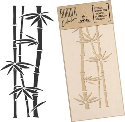 Produktbild von Bordüre Schablone zum Malen 21x45 cm, Bambus Blätter Blumen Muster, Kunstoff Wiederverwendbare Wandchablone, Handwerk DIY Dekoration
