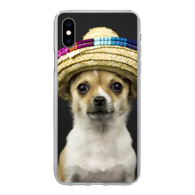 Produktbild von MuchoWow® Handyhülle Schutzhülle Hülle für iPhone Xs Hund - Sombrero - Schwarz Silikon Softcase Handy Hülle - Handytasche