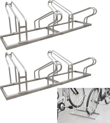 Produktbild von Fahrradständer für 8 Fahrräder höhenversetzt 280 x 45 cm Stahl feuerverzinkt grau 4x2 Bodenparker Reihenparker