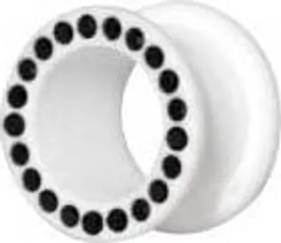 Produktbild von Ohr Flesh Tunnel Piercing Acryl Screw on Weiss Mit Kristallen Steinen Schwarz.VFTWHJ.8mm