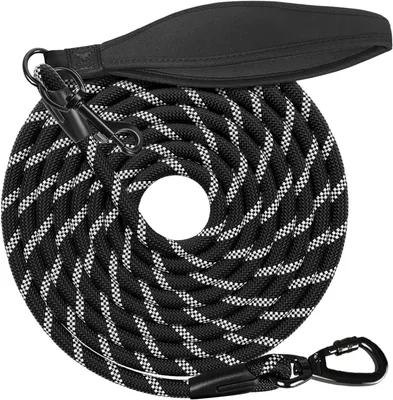Image de Sangle de traction réfléchissante, 20 mètres, avec poignée rembourrée, 2 mousquetons, pour chiens de petite et grande taille