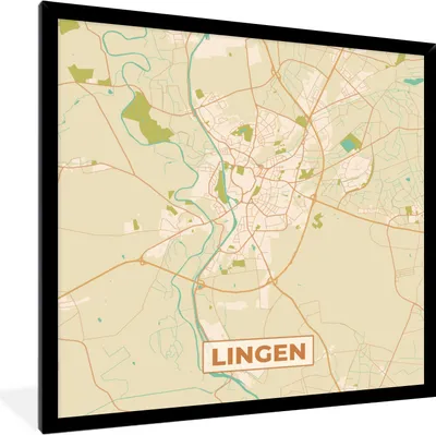 Produktbild von MuchoWow® Gerahmtes Poster Lingen - Karte - Vintage - Stadtplan 40x40 cm - Poster mit Schwarzem Bilderrahmen Wandposter Rahmen Foto Bilder - Mit Rahmen - Wanddekoration Schlafzimmer
