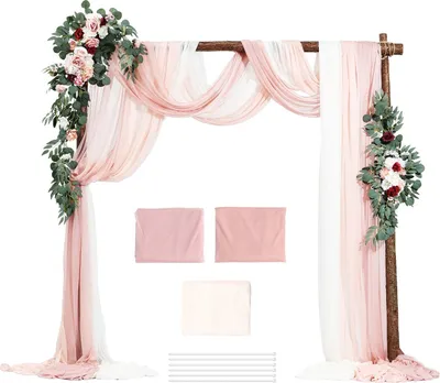 Productafbeelding van Bruiloftboog set, metalen bruiloftboog decoratie, inclusief 2 bloemen en 3 gordijnen