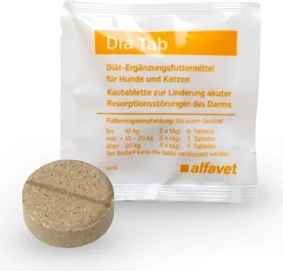 Produktbild von alfavet Dia Tab, 10 x 5,5 g, Diät-Ergänzungsfuttermittel für Hunde und Katzen, Kautablette gegen Durchfall